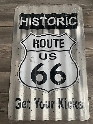 Route 66 Us Corrugated Metal Sign 11.5  X 18  Historic Get Your Kicks Tin Retro • £26