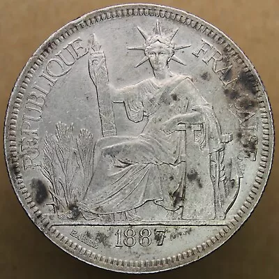 1887 French Indo China Silver Piastre - Large Silver World Coin - HLK Coins • $20.50