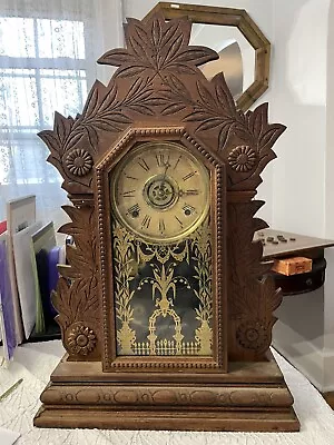 William Gilbert Clock #3 Clock Parlor Oak Mantle Clock Works Great Has Extra Key • $200