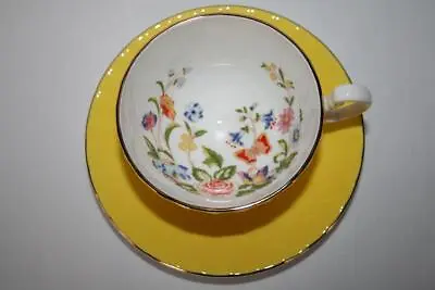 Aynsley England Bright Yellow Cottage Garden Butterfly Florals Cup & Saucer Set • £56.77
