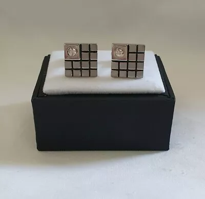 £39.99 • Buy ❀ڿڰۣ❀ EQUILIBRIUM Brushed SILVER, BLACK & DIAMANTE SQUARE Designer CUFFLINKS ❀