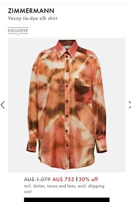 Zimmerman Tie Dye Silk Shirt Size 3 • $125