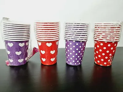 7oz Disposable Paper Cup Polka Dot Spotty Heart Red Purple Valentines Day Party • £4.99