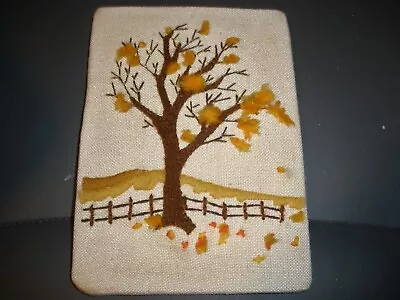 Vintage Needlepoint Finished Picture 7  X 5  TREE LOOSING LEAVES IN THE FALL • $15.99