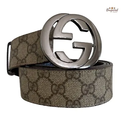 Auth Gucci Brown GG Supreme Canvas Leather Silver Interlocking G Buckle 95/38 • $350
