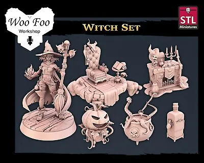 Witch Set 32mm 3D Resin Printed Fantasy Gaming Terrain - STL Miniatures • £16