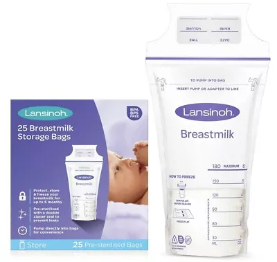 Lansinoh 25 Breast Milk Storage Bags Breastmilk Pouches For Fridge Or Freezer • £3.50