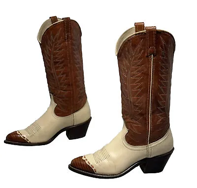 Vintage ACME COWBOY BOOTS ￼Exotic Lizard Toe Cap Women’s US 6.5 M Ivory Cream • $69.99