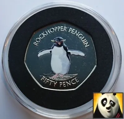 🐧 2017 FALKLAND ISLANDS 50p Pence Southern Rockhopper Penguin Coloured Coin  • £14.94