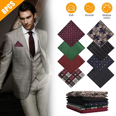 8PCS Men Silk Pocket Square Handkerchief Fashion Floral Dot Hanky Party Wedding • $10.98