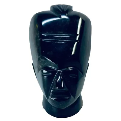 Vintage Hand Carved Black Obsidian Stone Head Bust Maya Aztec Art Artifact Decor • $16.24