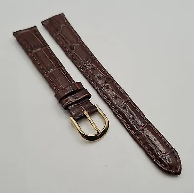 Accurist 14mm Brown Leather Watch Strap Smooth Alligator Grain 🐊⌚️ *NOS*  • £9.95