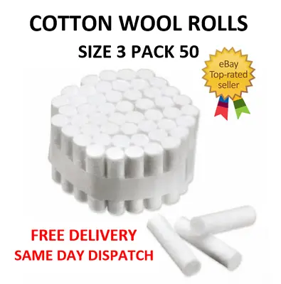 Cotton Wool Rolls White Professional Size 3 Pk 50 Dental/sport Nose Bleed Plug • £4.50