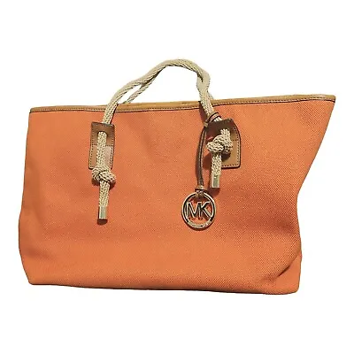 Michael Kors Handbag MK Tote Purse Monogram Burnt Orange Canvas Rope Straps Snap • $89.98