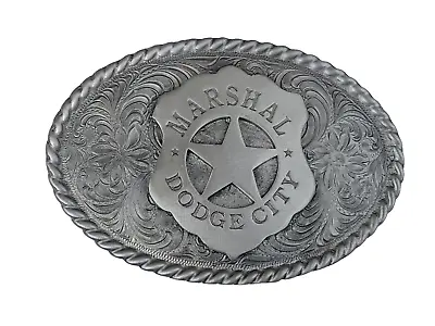 Pewter Old West Marshal Dodge City Badge Belt Buckle Silver Western Buckle • $35.95