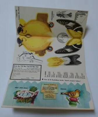 Vtg 1958 Audubon Society FOLD A BIRD American GOLDFINCH  NABISCO CEREAL Premium • $7.98