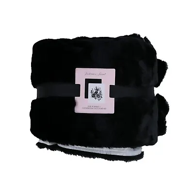 $39.99 • Buy $78 VICTORIA'S SECRET Faux Fur Blanket Silk Rabbit Logo Design Black/White 60x50