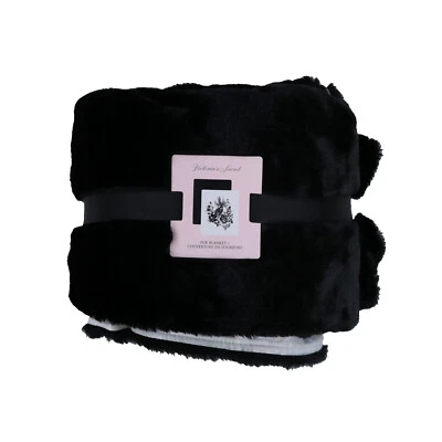 $39.99 • Buy $78 VICTORIA'S SECRET Faux Fur Blanket Silk Rabbit Logo Design Black/White 60x50