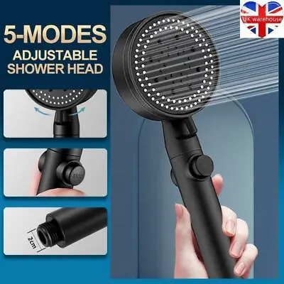 £6.89 • Buy High Pressure Bath Shower Head 5 Mode Large Chrome Handset Heads Water Saving UK
