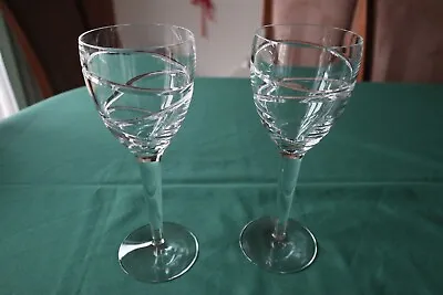 2 Beautiful Stuart Crystal  Aura  Wine Glasses By Jasper Conran 10  Tall Signed • £115