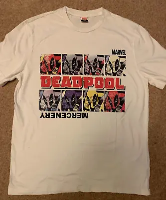 Mens White Cotton T-Shirt Marvel DEADPOOL Graphic Size Large • £9