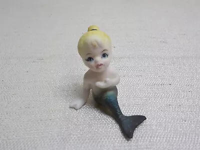 Vintage Tiny Bisque Porcelain Intricately Hand Painted Sitting Mermaid Figurine • $29.99