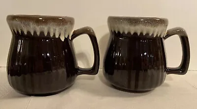 2 Vintage Stoneware Pottery Brown Glazed Drip Coffee Mugs D Handles • $9.99