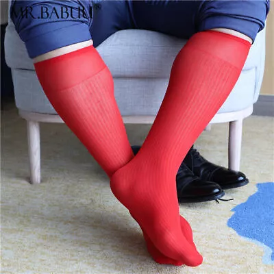 3Pairs Mens Women's Knee High Long Striped Red Sheer Silky Boots Christmas Socks • $10.50