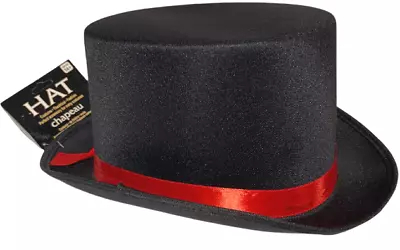 BLACK SATIN TOP HAT Red Band Christmas Frosty Snowman Magic Magician Adult Prop  • $14.89