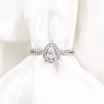10K White Gold Twist Shank & Pear Halo Natural Diamond Engagement Ring (1 CTW) • $588.43
