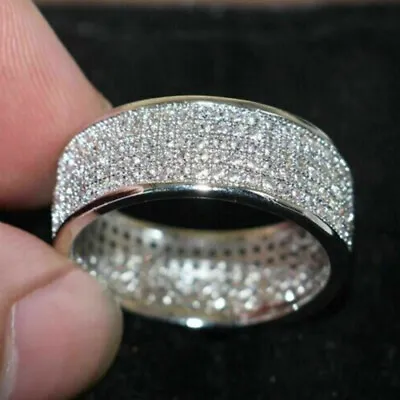 £125 • Buy Men's Wedding Band Lab Created Ring 3Ct Round Cut Diamond 14K White Gold Finish