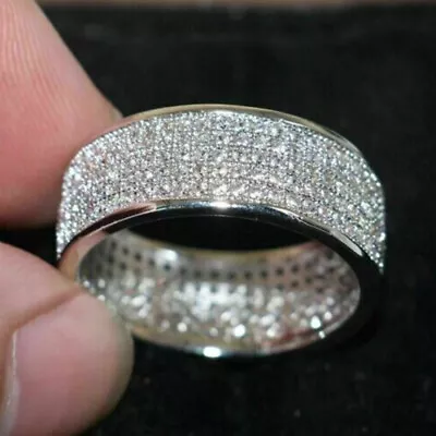 £125 • Buy Men's Wedding Band Lab Created Ring 3Ct Round Cut Diamond 14K White Gold Finish