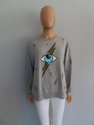 $49 • Buy Lauren Moshi Gray Lightening/Eye Graphic Oversized Pullover Sweatshirt Size S