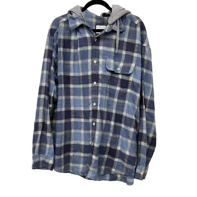 American Eagle Men's Xxl Blue Plaid Flannel Hoodie Shirt Jacket Casual Button • $24.99