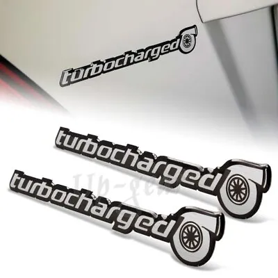 $7.50 • Buy 2pcs Universal Black Turbocharged Aluminum Adhesive Emblem Badge Sticker Decal
