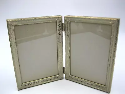 Vintage Hinged Double Bi-Fold Picture Frame Whitewash Brass 4  X 6  • $24.95