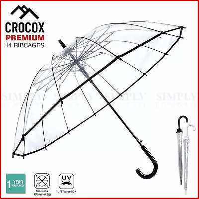 Crocox Clear Umbrellas Automatic Windproof Large Long Men Womens Dome Birdcage • $18.99