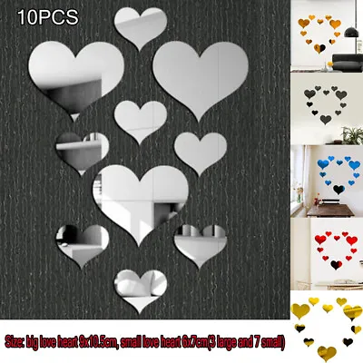 Art 3D Heart Shape Mirror Wall Stickers Removable Decal Mural Home Room Decor • £4.60