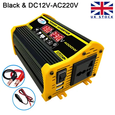 4000W Car Power Inverter Converter DC 12V To AC 240V 2 USB UK Socket Sine Wave • £17.98