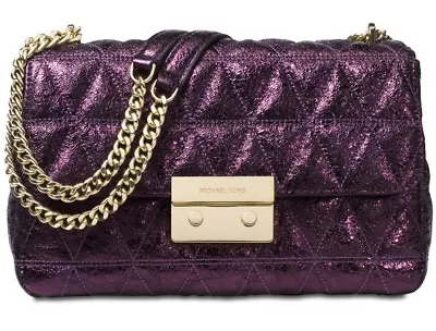 New Michael Kors Sloan Large Chain Shoulder Bag Damson Pyramid Quilt Leather • $170.99