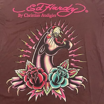 Ed Hardy By Christian Audigier Shirt Mens XL Brown Panther Don Ed Hardy Design • $32.95