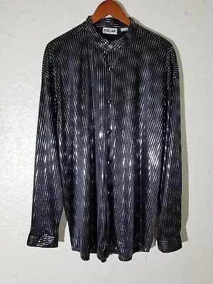 CLUBBING Nehru Banded Collar Button Up Shiny Metallic/Black Shirt Mens XL Nwot  • $134.96