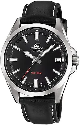 Casio EDIFICE EFV100L-1A Analog Black Dial Genuine Leather 100m Men's Watch • $118