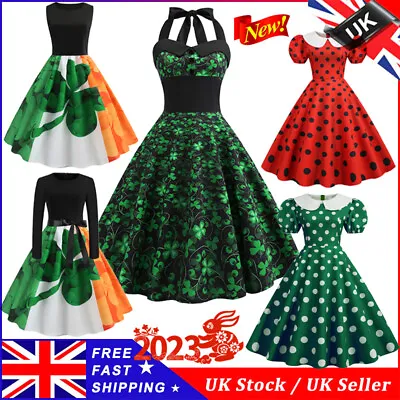 Womens Retro Irish St Patrick`s Day Fancy Dress Costume Cosplay Party Dress UK • £18.19