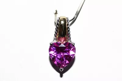 2.90ct Lab-created Heart Cut Pink Sapphire Solitaire Heart Drop Pendant .925/10k • $9.99