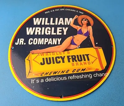 Vintage Wrigley Gum Porcelain Sign - Juicy Fruit Gas Pump Plate Service Sign • $142.47