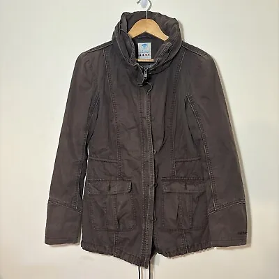 Ladies Fat Face Jacket Size 10 With Foldaway Hood Brown Coat • £14