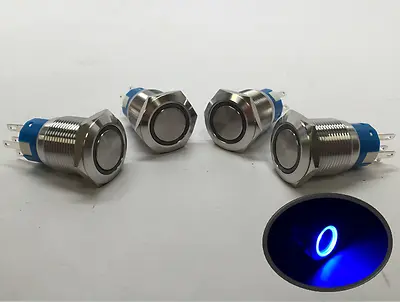 4 Of Marine Car SS304 Blue LED 12V 5A Flush Light ON-OFF Push Switch Ring Button • $25.99