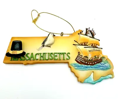 Massachusetts Souvenir Ornament Mayflower Pilgrim Hat Ceramic 5  Shaped Like Map • $14.95