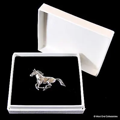 Running Horse Pewter Pin Brooch In Gift Box - Handcrafted Equestrian Badge • £9.69